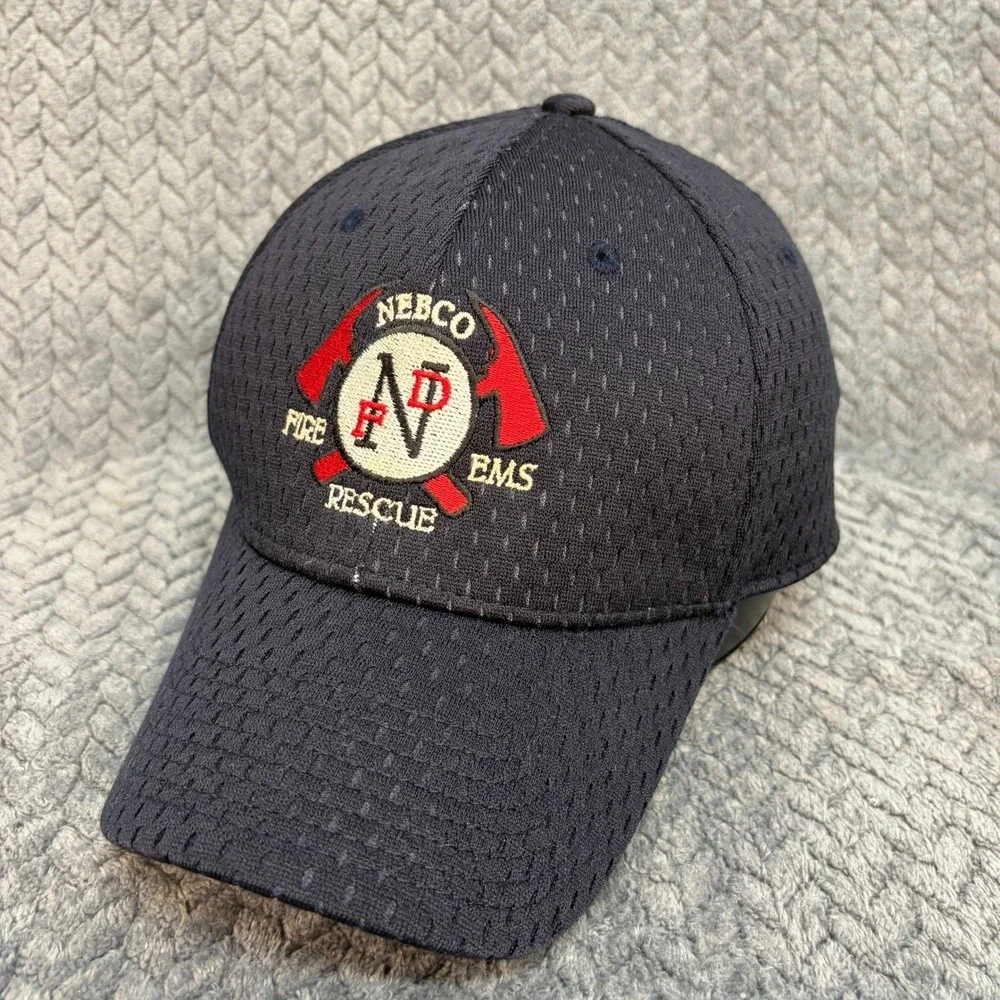 OC Sports NEBCO Fire EMS Rescue Hat Navy Blue Mesh Proflex L/XL Cap 0739